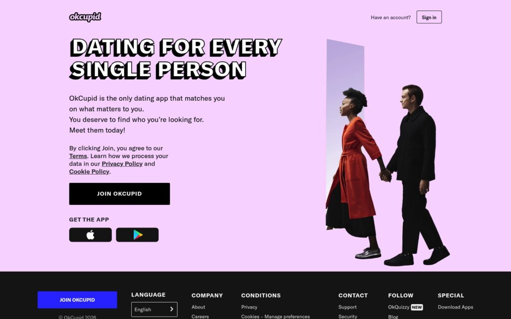OkCupid dating service website screenshot
