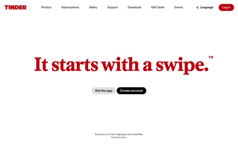 Tinder dating service website screenshot