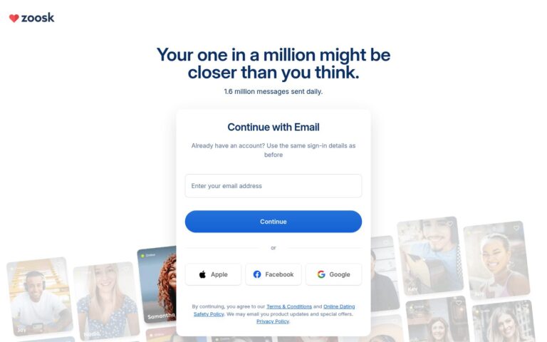 Zoosk dating service website screenshot
